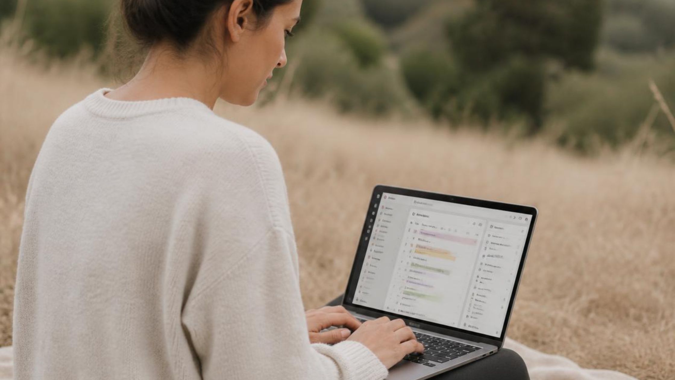 Person using productivity tools on a laptop to plan tasks.