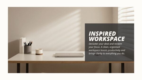Clean, organised desk after decluttering your workspace for maximum productivity