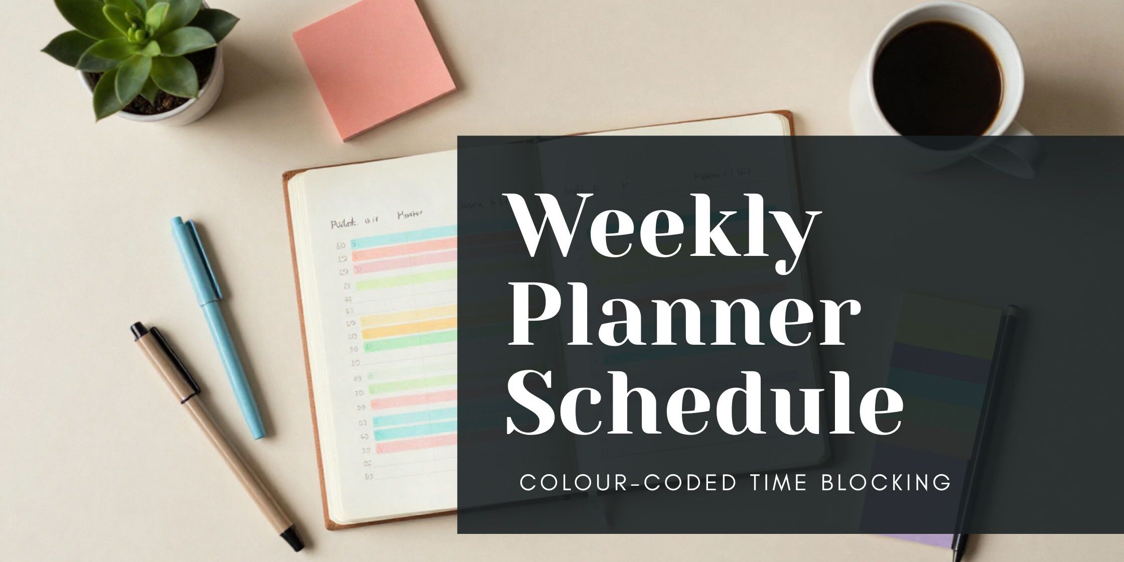 Weekly planner showing a time blocking schedule with colour-coded tasks