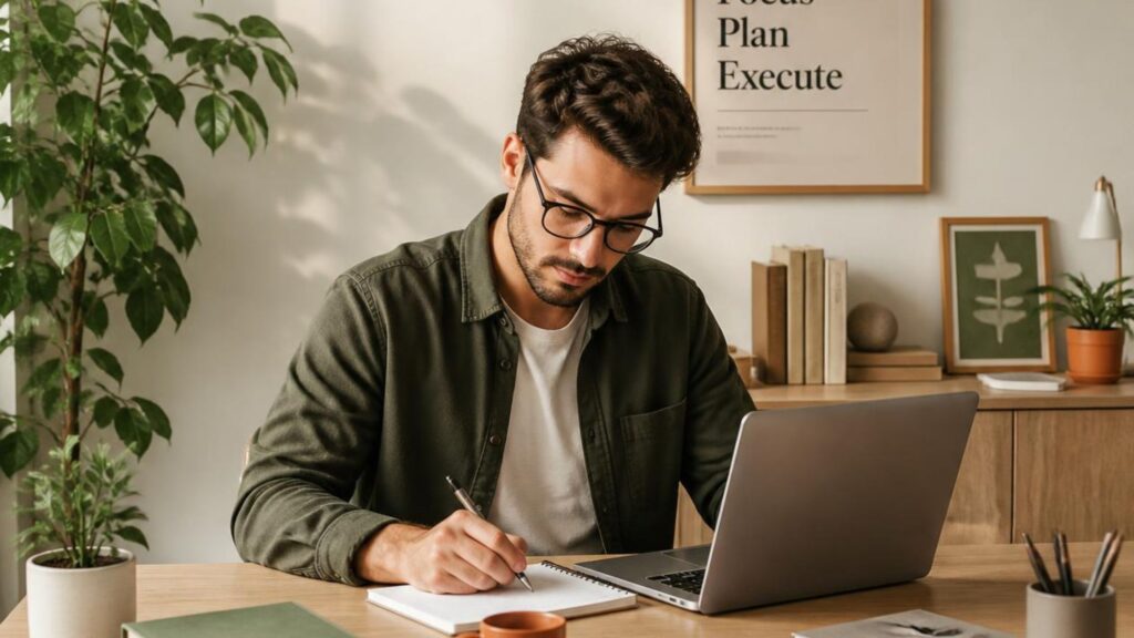 Man staying productive while working remotely