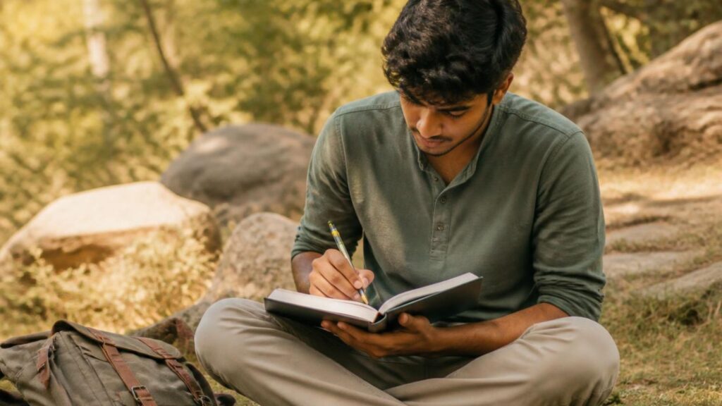 A male Student practices the study tips to be affective/ 
