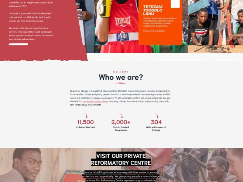 The Chance for Change website in Malawi is an example of First Web Foundation's free websites to nonprofits across Africa