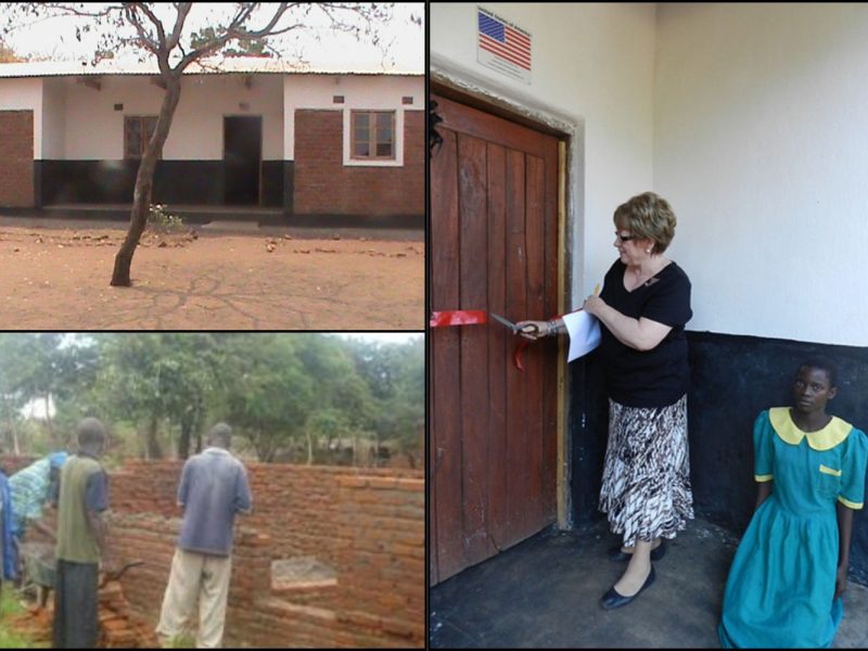 Mrs. Diana Enzi, wife of US Senator Michael Enzi, cuts ribbon to officially opening of the Library and Teachers Office Block at Chimvite Primary School in Lilongwe Rural South West, constructed by CRIDOC.